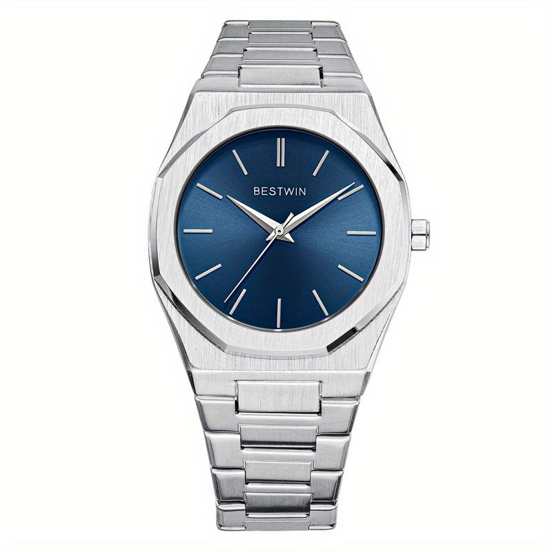 Luxury  Men's Watch BestWin Alloy Steel Band Quartz Clock Simple Line Dial