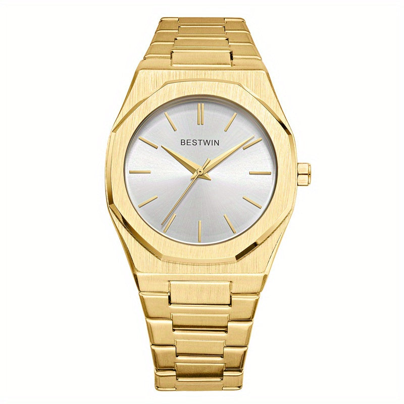 Fashion Men's BestWin Watch Alloy Steel Band Quartz Clock Simple Line Dial